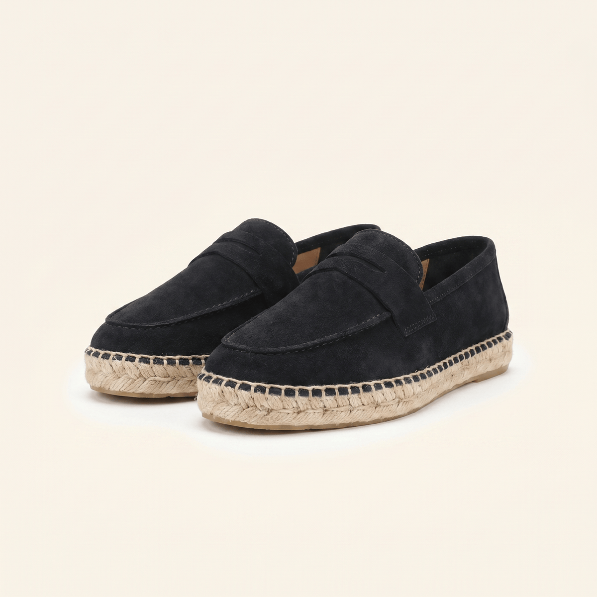 Men's Espadrille-Sole Suede Penny Loafer