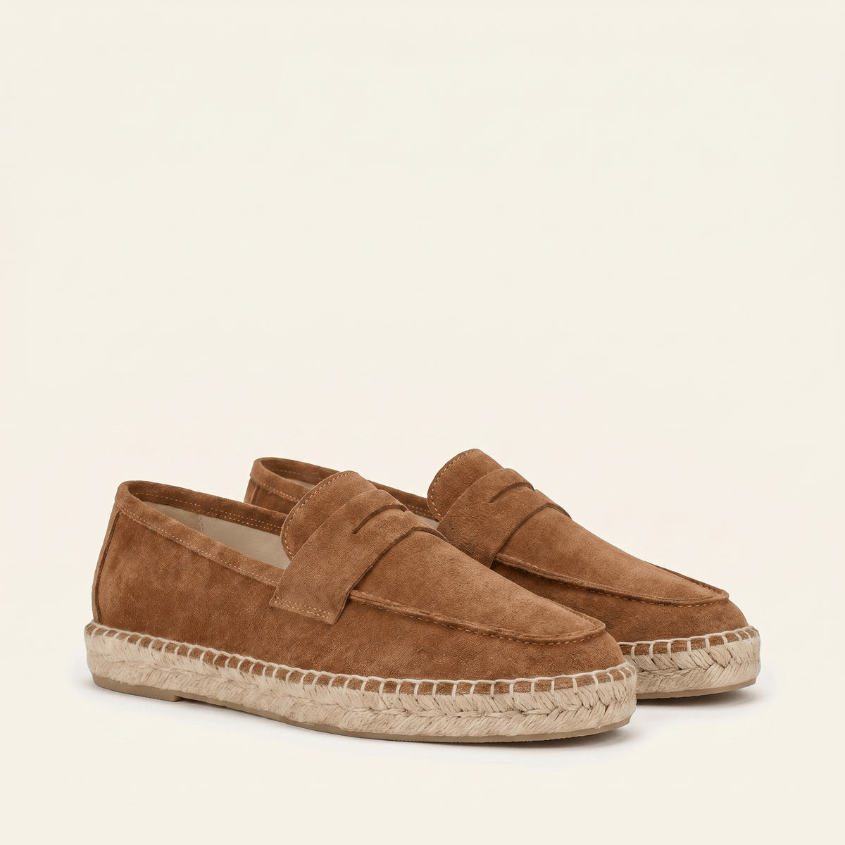 Men's Espadrille-Sole Suede Penny Loafer