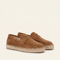 Men's Espadrille-Sole Suede Penny Loafer