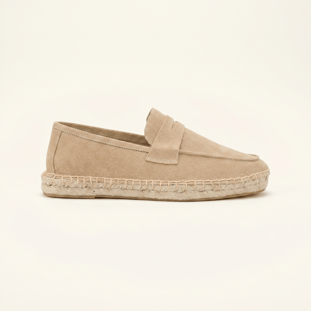 Men's Espadrille-Sole Suede Penny Loafer