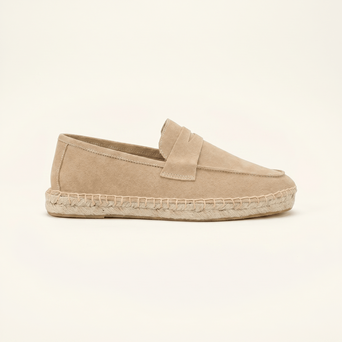 Men's Espadrille-Sole Suede Penny Loafer