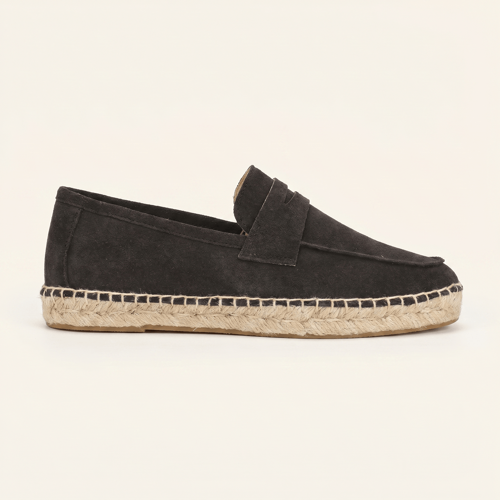 Men's Espadrille-Sole Suede Penny Loafer
