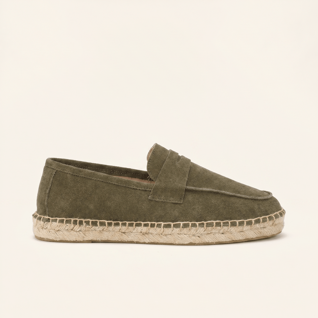 Men's Espadrille-Sole Suede Penny Loafer