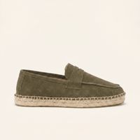 Men's Espadrille-Sole Suede Penny Loafer