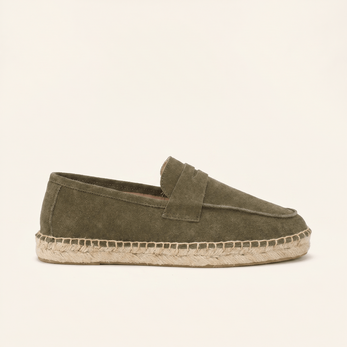 Men's Espadrille-Sole Suede Penny Loafer