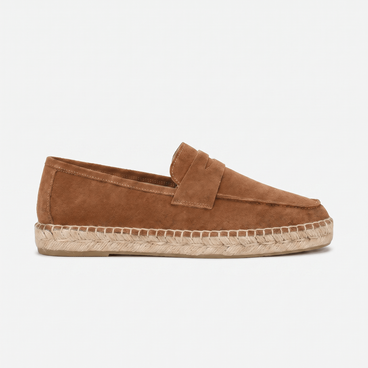 Men's Espadrille-Sole Suede Penny Loafer