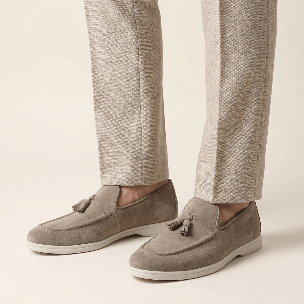 Men's Suede Tassel Slip-On Loafer with White Sole