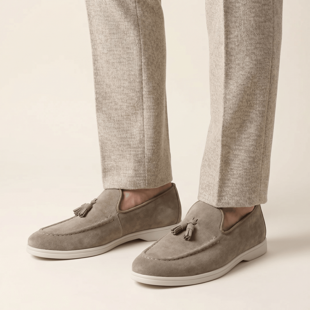 Men's Suede Tassel Slip-On Loafer with White Sole