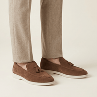 Men's Suede Tassel Slip-On Loafer with White Sole