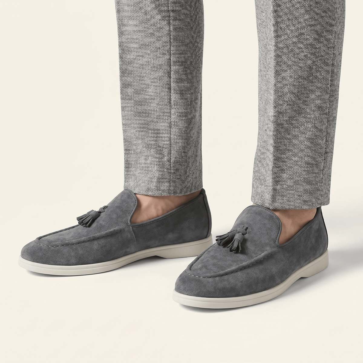 Men's Suede Tassel Slip-On Loafer with White Sole