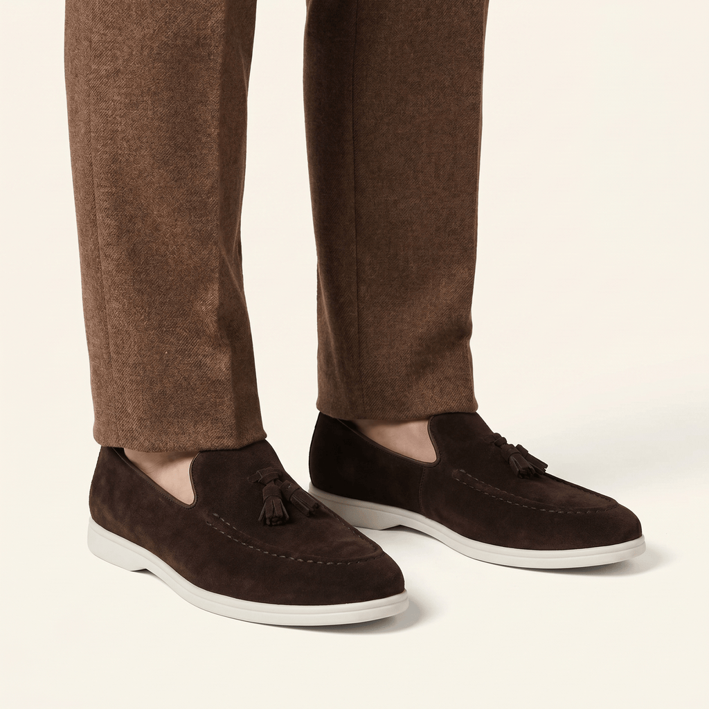 Men's Suede Tassel Slip-On Loafer with White Sole