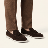 Men's Suede Tassel Slip-On Loafer with White Sole