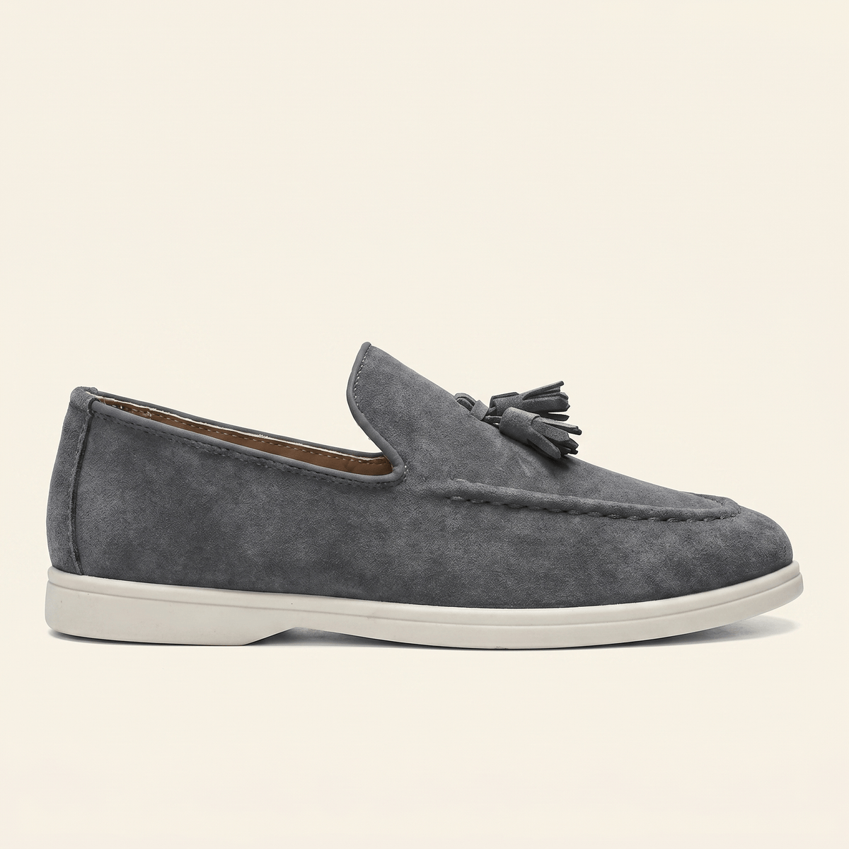 Men's Suede Tassel Slip-On Loafer with White Sole
