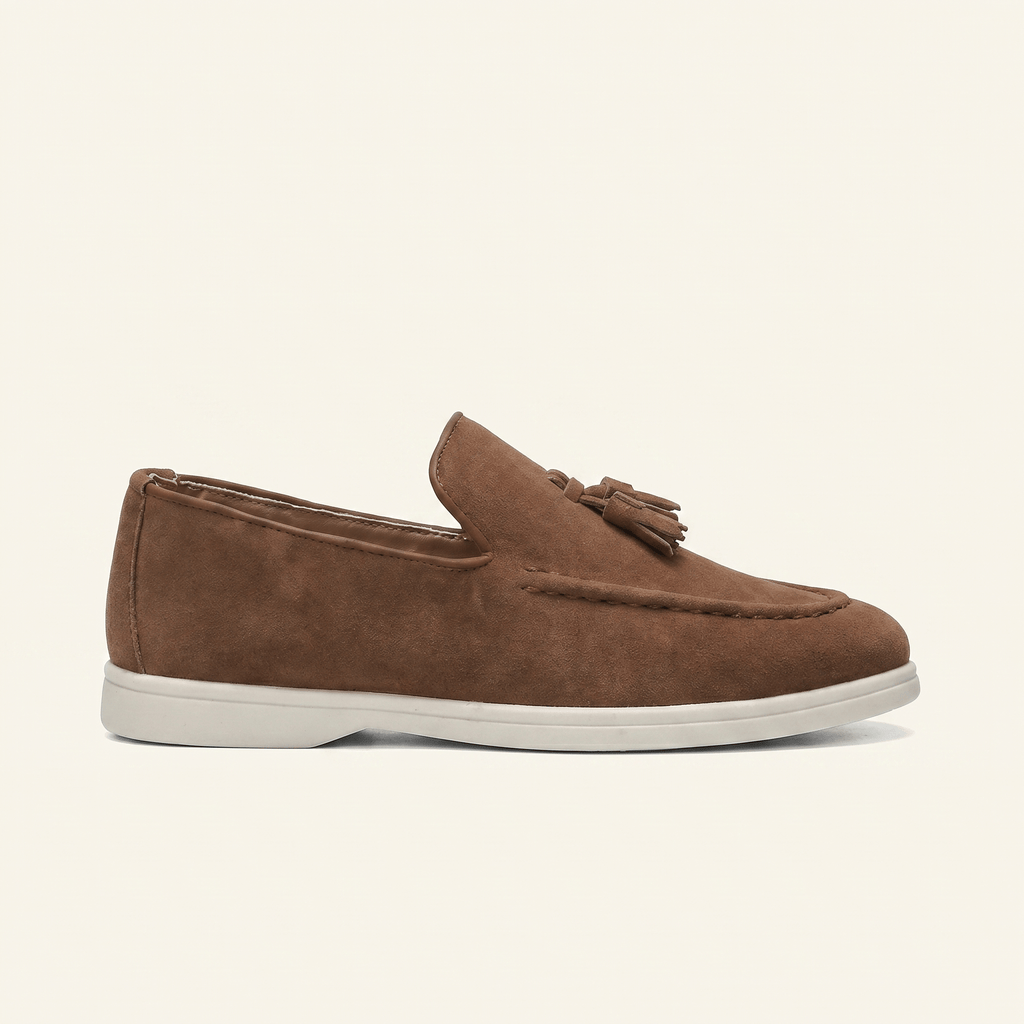 Men's Suede Tassel Slip-On Loafer with White Sole