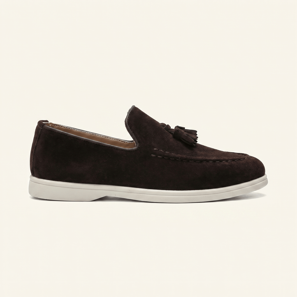 Men's Suede Tassel Slip-On Loafer with White Sole