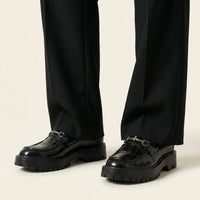 Croc-Embossed Leather Platform Bit Loafer