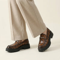 Croc-Embossed Leather Platform Bit Loafer