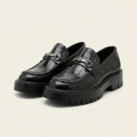 Croc-Embossed Leather Platform Bit Loafer