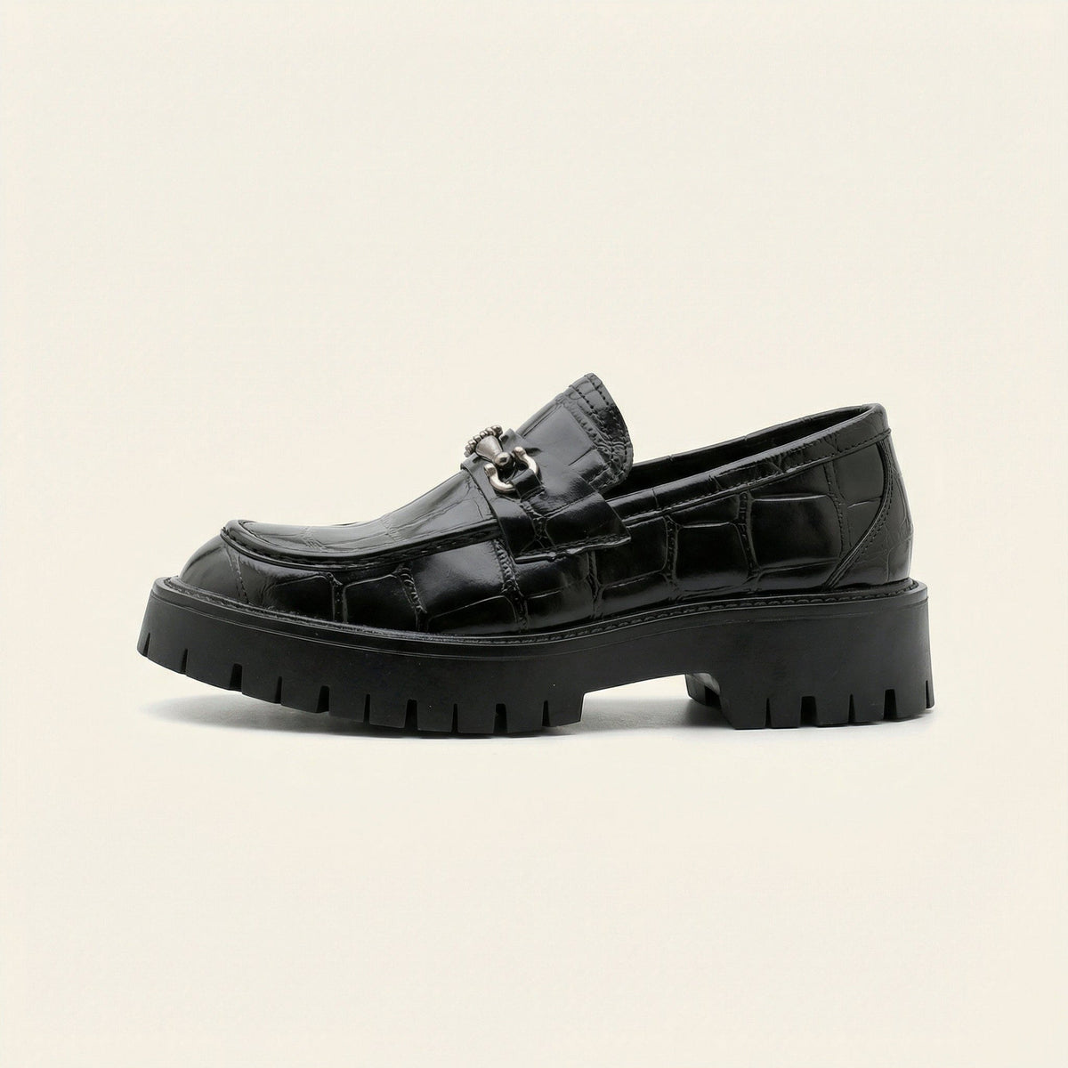 Croc-Embossed Leather Platform Bit Loafer