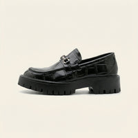 Croc-Embossed Leather Platform Bit Loafer