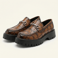 Croc-Embossed Leather Platform Bit Loafer
