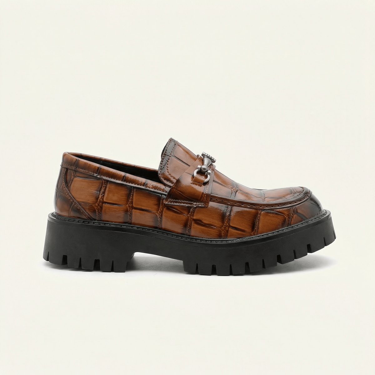 Croc-Embossed Leather Platform Bit Loafer