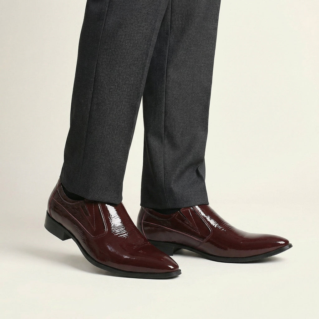 Burgundy Patent Leather Pointed-Toe Loafer