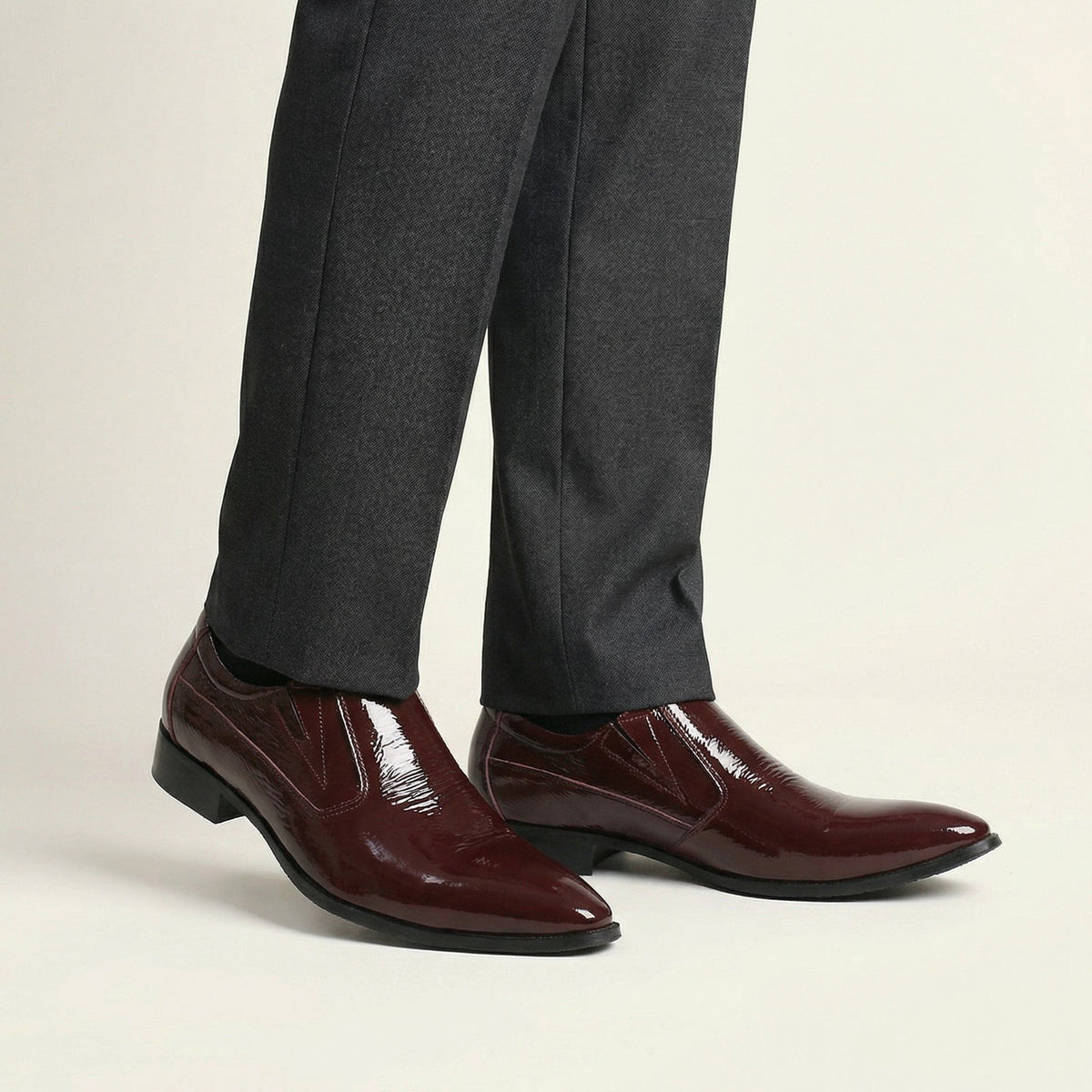 Burgundy Patent Leather Pointed-Toe Loafer