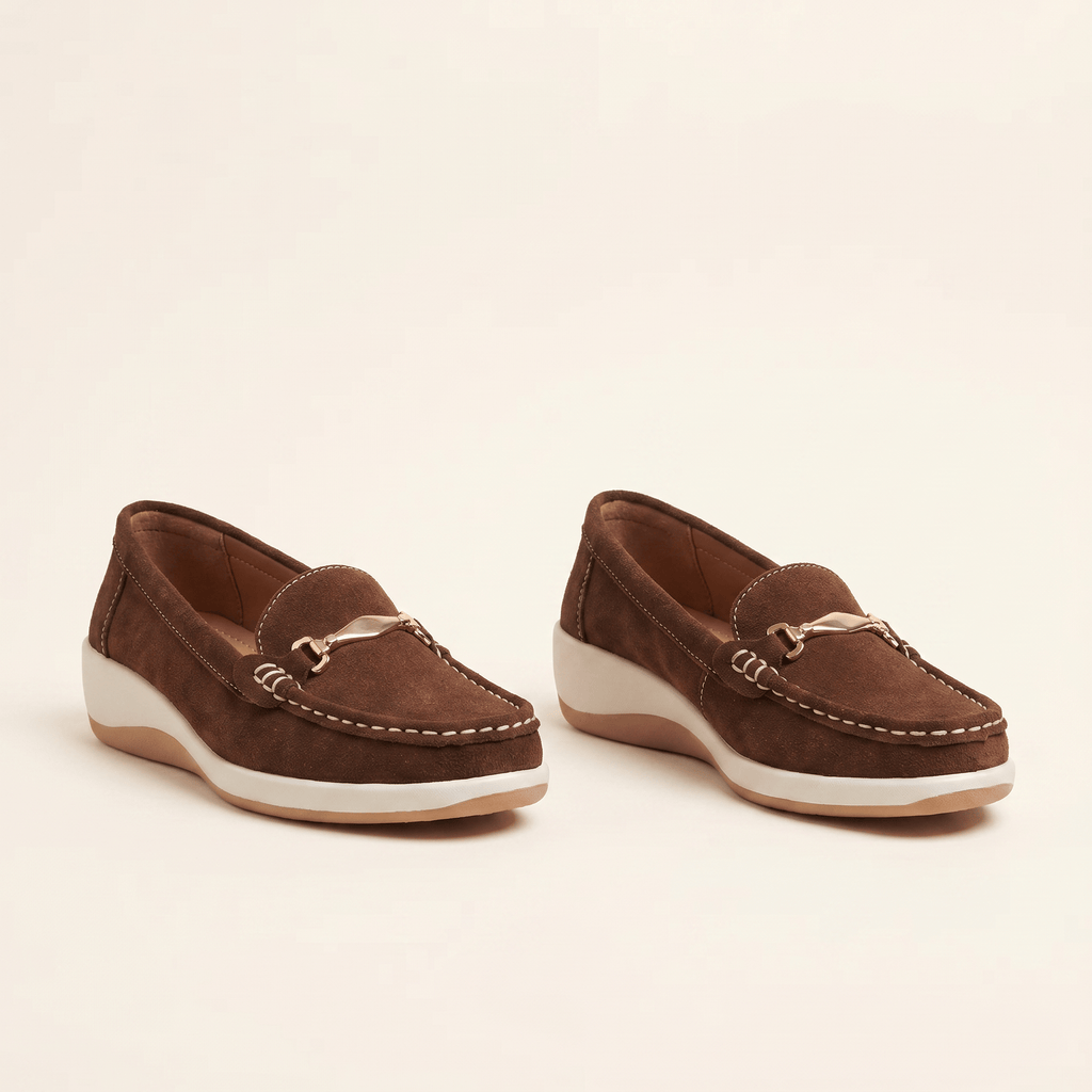 Women's Flat Suede Loafers with Metal Bit