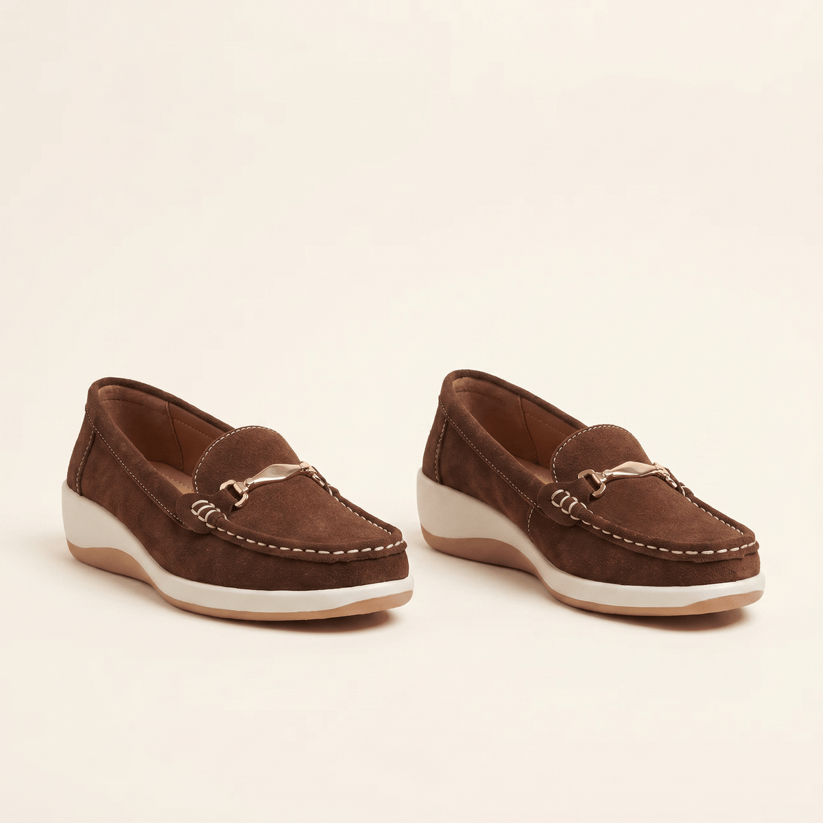 Women's Flat Suede Loafers with Metal Bit