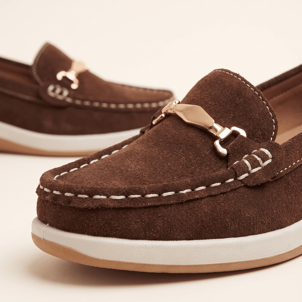Women's Flat Suede Loafers with Metal Bit