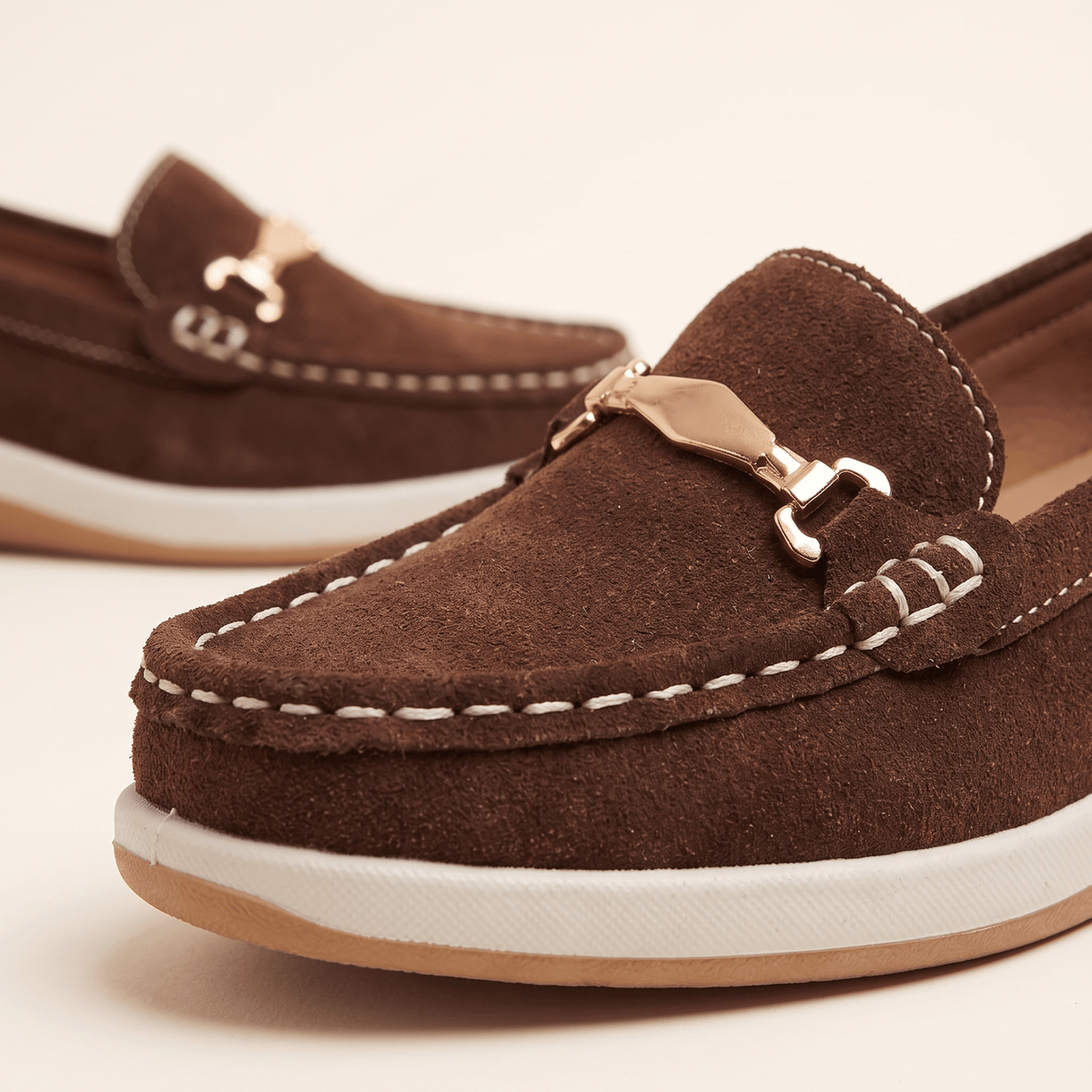 Women's Flat Suede Loafers with Metal Bit