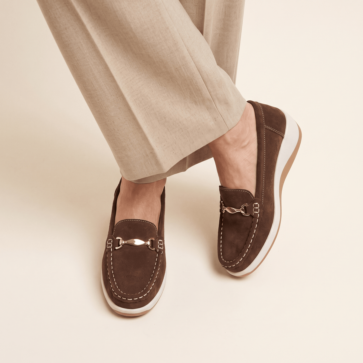 Women's Flat Suede Loafers with Metal Bit