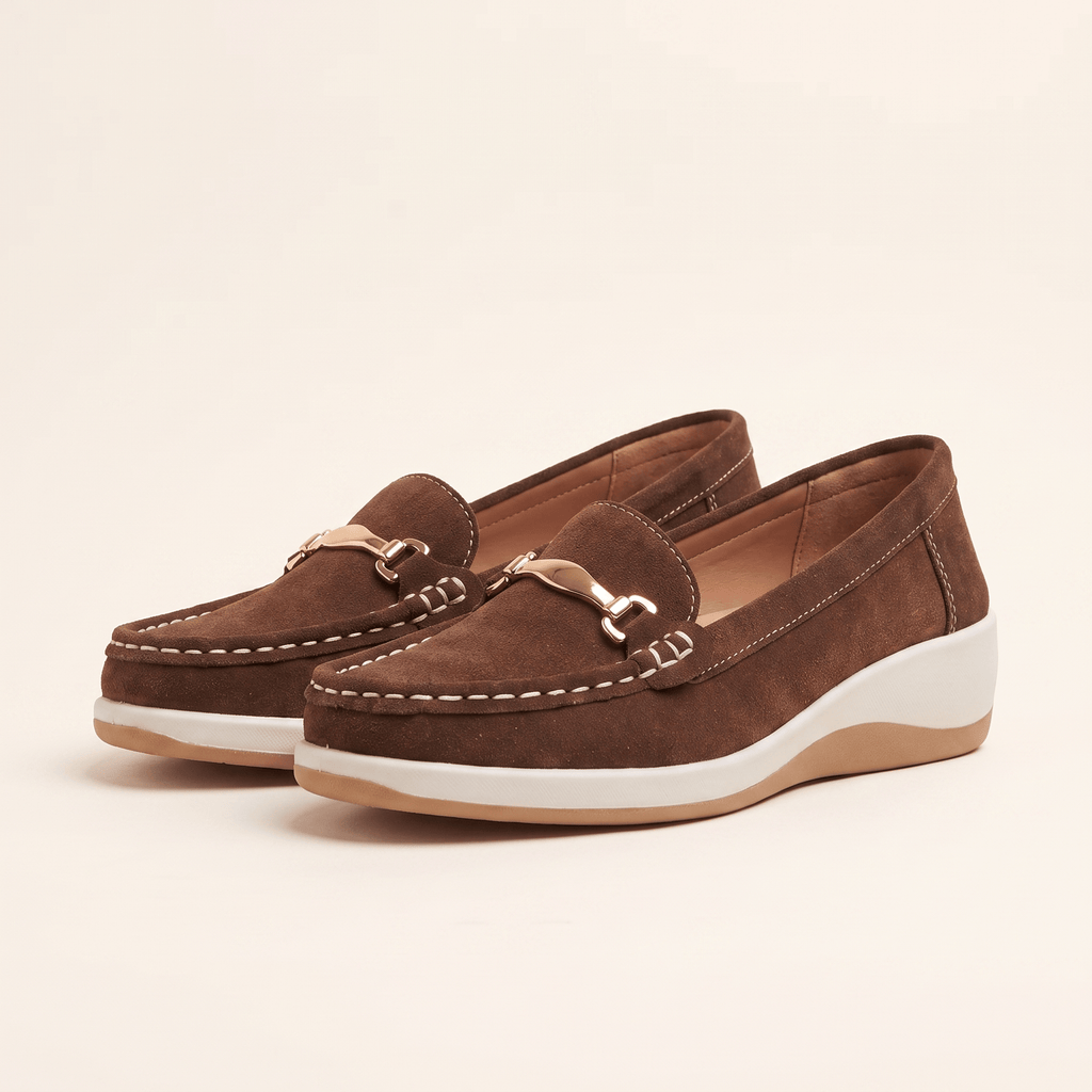 Women's Flat Suede Loafers with Metal Bit