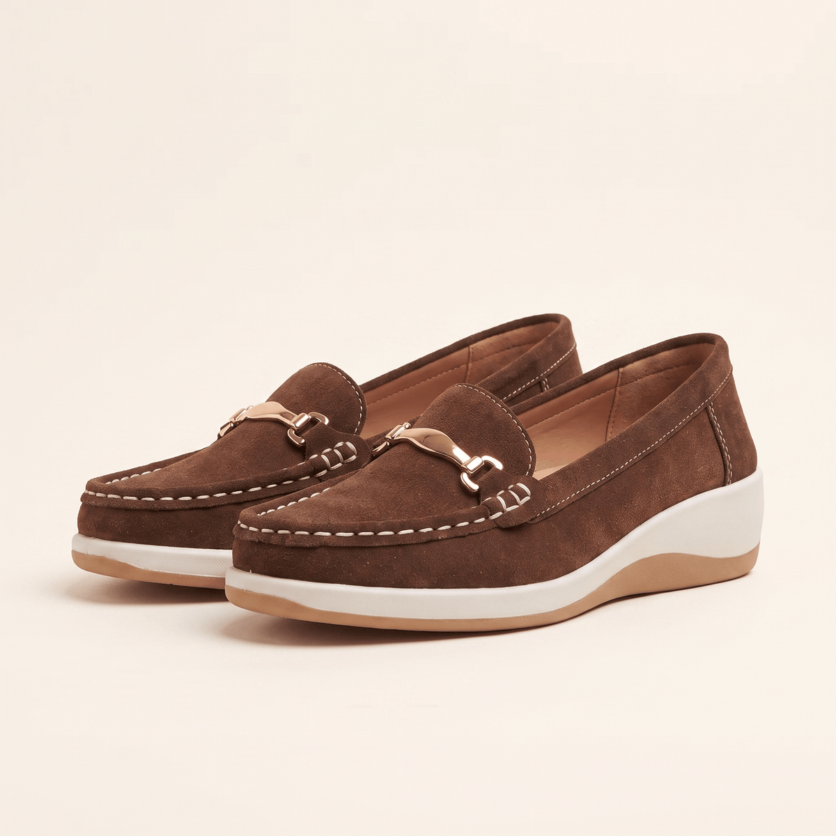 Women's Flat Suede Loafers with Metal Bit