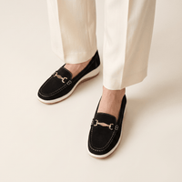 Women's Flat Suede Loafers with Metal Bit