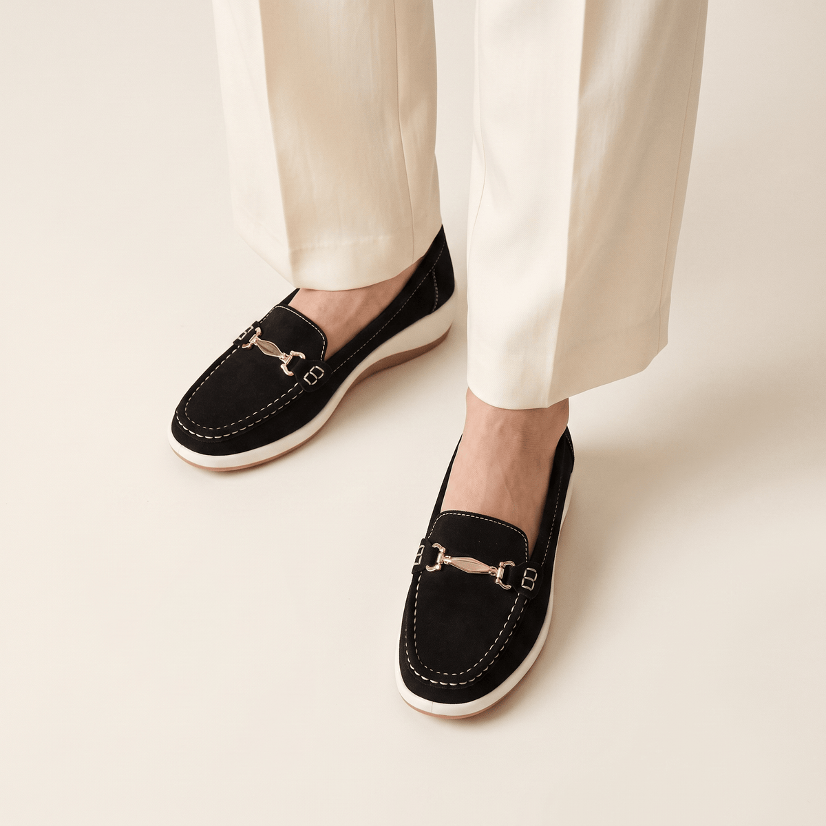 Women's Flat Suede Loafers with Metal Bit