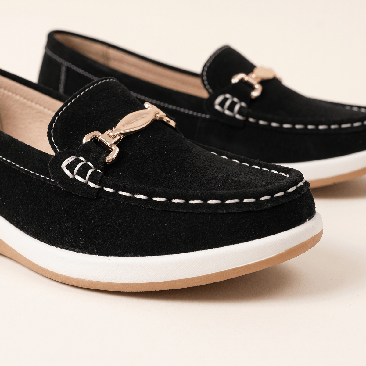 Women's Flat Suede Loafers with Metal Bit