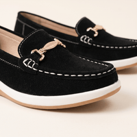 Women's Flat Suede Loafers with Metal Bit