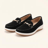Women's Flat Suede Loafers with Metal Bit