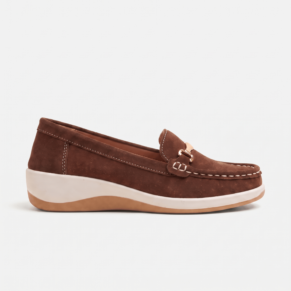 Women's Flat Suede Loafers with Metal Bit