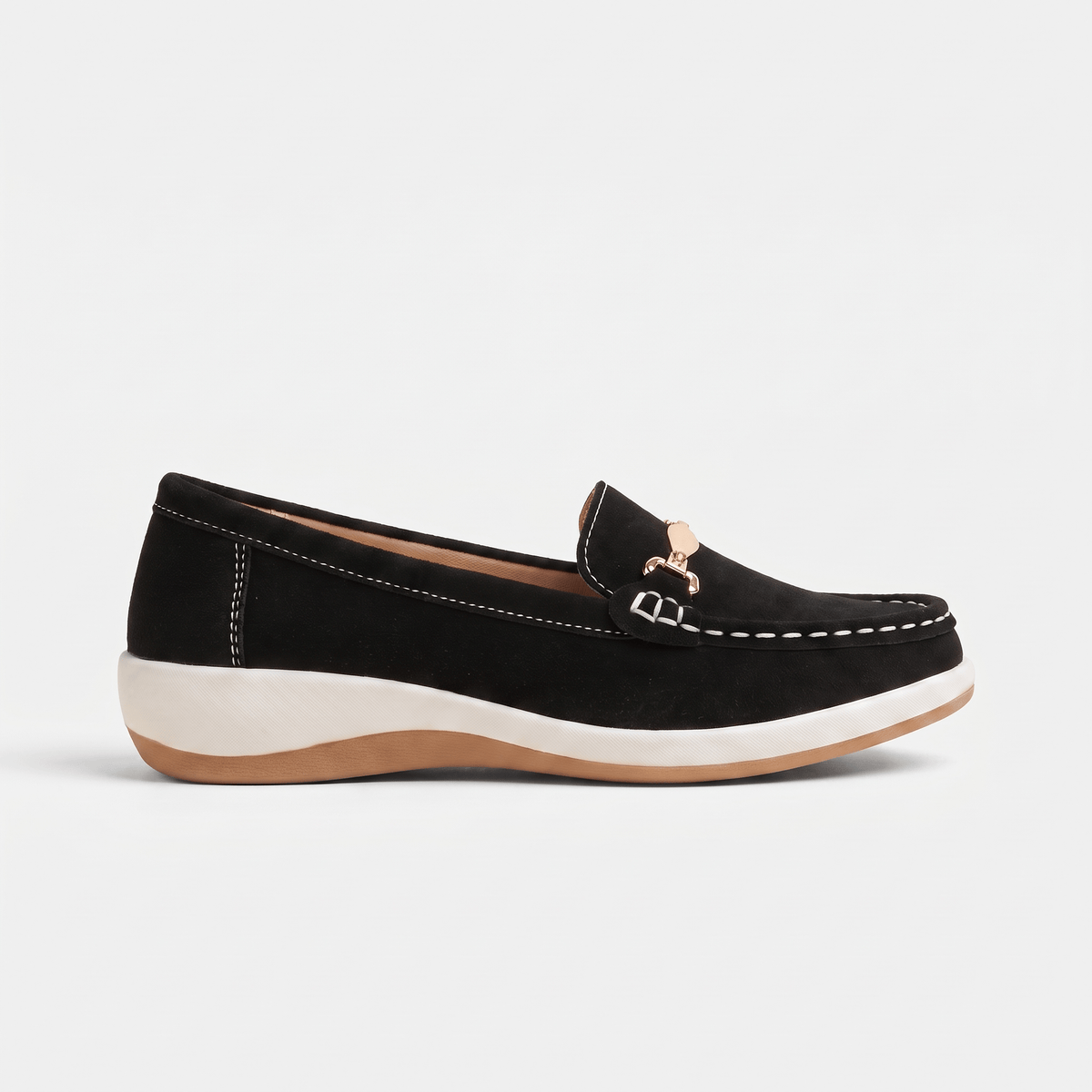 Women's Flat Suede Loafers with Metal Bit
