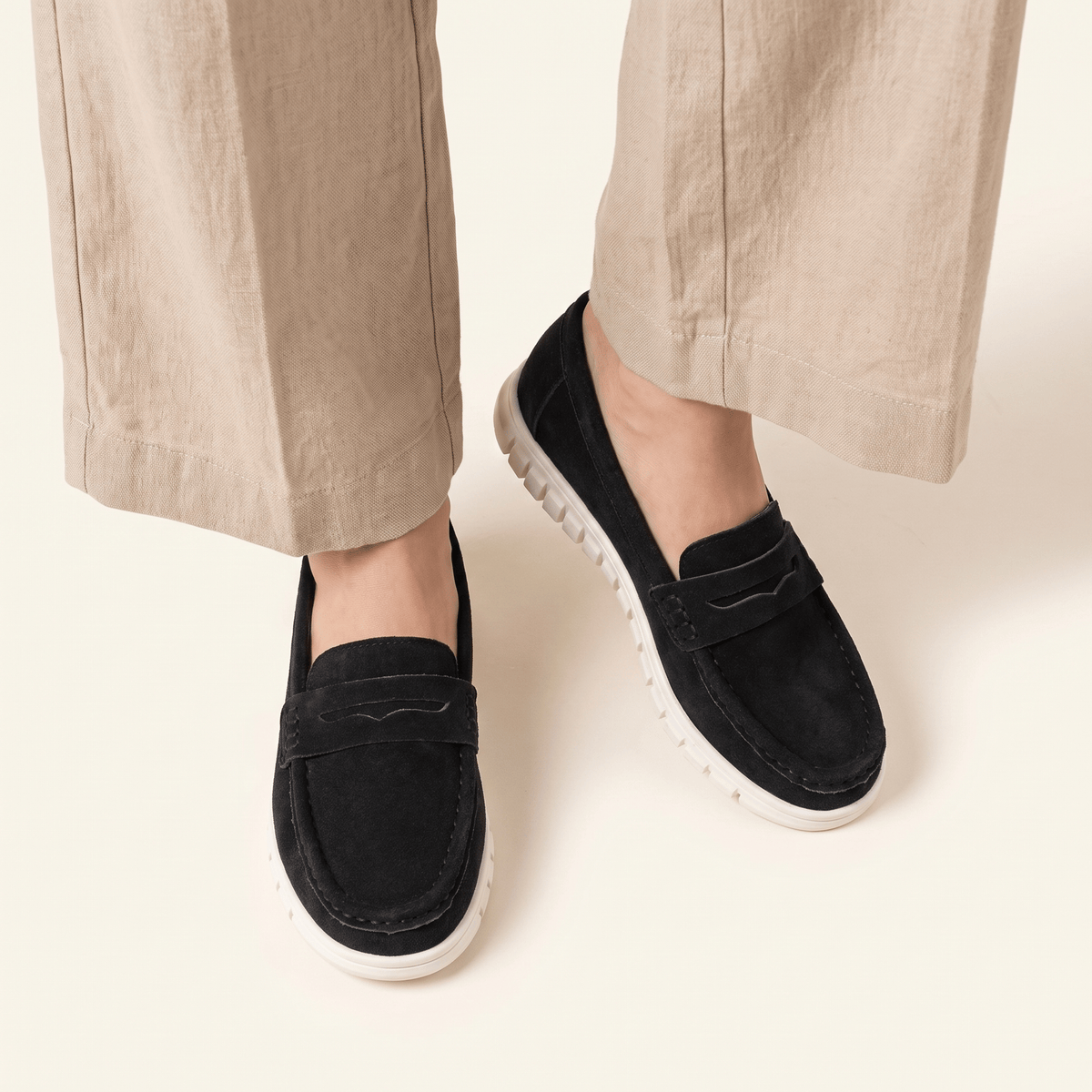 Women's Suede Penny Loafers with Chunky Sole