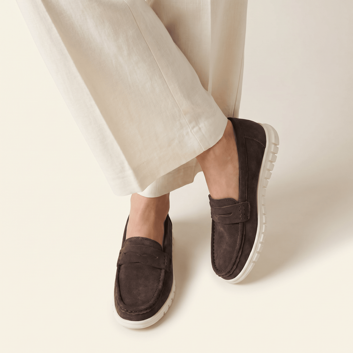 Women's Suede Penny Loafers with Chunky Sole