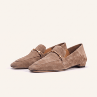 Women's Square-Toe Suede Loafers with Gold Detail and Low Heel