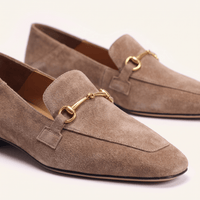 Women's Square-Toe Suede Loafers with Gold Detail and Low Heel