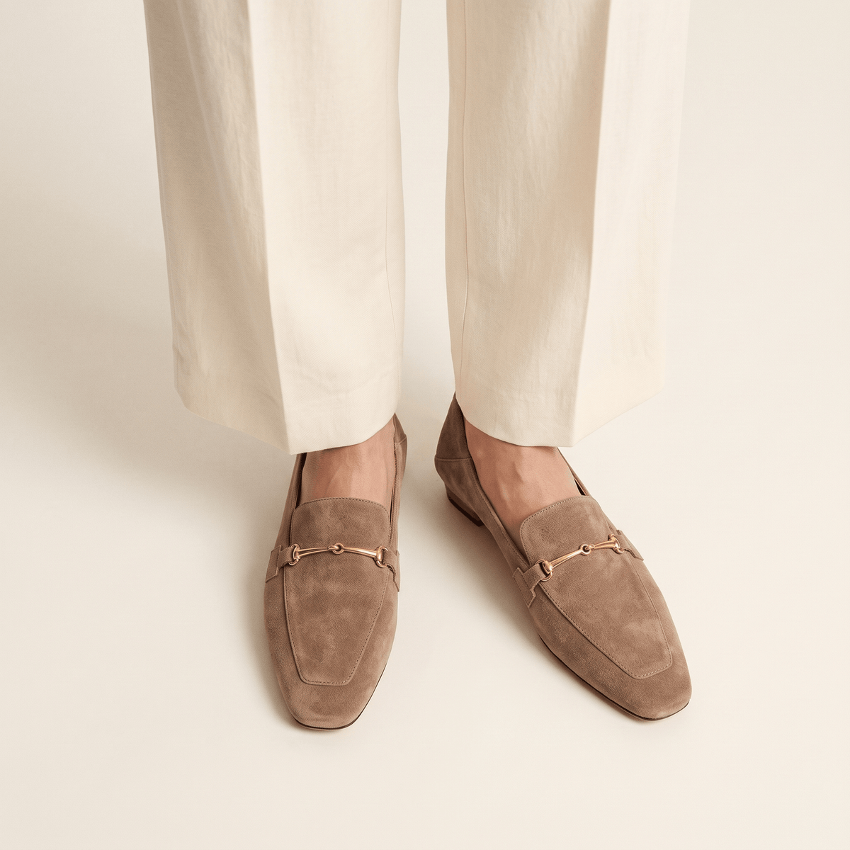 Women's Square-Toe Suede Loafers with Gold Detail and Low Heel
