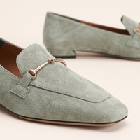 Women's Square-Toe Suede Loafers with Gold Detail and Low Heel