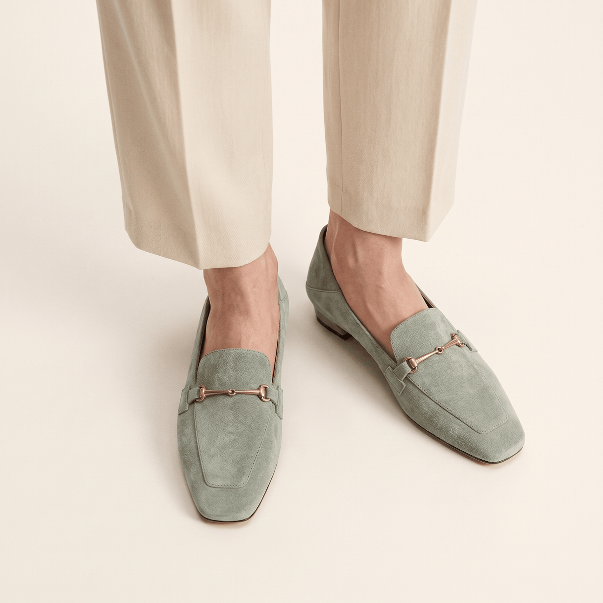 Women's Square-Toe Suede Loafers with Gold Detail and Low Heel