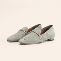 Women's Square-Toe Suede Loafers with Gold Detail and Low Heel